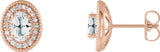 14K Gold Natural White Sapphire & Natural Diamond Oval 4-Prong Halo-Style Earrings - Rose Gold
