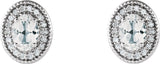 Platinum Natural White Sapphire & Natural Diamond Oval 4-Prong Halo-Style Earrings - view 2