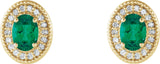 14K Gold Natural Emerald & Natural Diamond Oval 4-Prong Halo-Style Earrings - Yellow Gold - view 2
