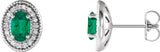 14K Gold Lab-Grown Emerald & Natural Diamond Oval 4-Prong Halo-Style Earrings – 6x4mm – 6mm Stones