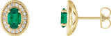 14K Gold Natural Emerald & Natural Diamond Oval 4-Prong Halo-Style Earrings - Yellow Gold