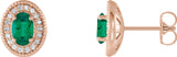 14K Gold Lab-Grown Emerald & Natural Diamond Oval 4-Prong Halo-Style Earrings - Rose Gold