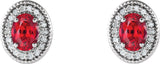 Platinum Lab-Grown Ruby & Natural Diamond Oval 4-Prong Halo-Style Earrings - view 2