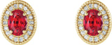 14K Gold Lab-Grown Ruby & Natural Diamond Oval 4-Prong Halo-Style Earrings - Yellow Gold - view 2