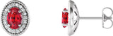 14K Gold Natural Ruby & Natural Diamond Oval 4-Prong Halo-Style Earrings - White Gold