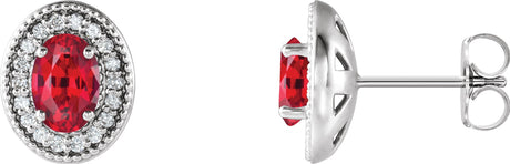 Platinum Lab-Grown Ruby & Natural Diamond Oval 4-Prong Halo-Style Earrings
