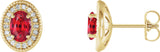 14K Gold Lab-Grown Ruby & Natural Diamond Oval 4-Prong Halo-Style Earrings - Yellow Gold