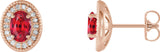14K Gold Lab-Grown Ruby & Natural Diamond Oval 4-Prong Halo-Style Earrings - Rose Gold