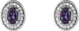 Platinum Lab-Grown Alexandrite & Natural Diamond Oval 4-Prong Halo-Style Earrings - view 2