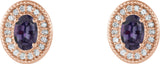 14K Gold Lab-Grown Alexandrite & Natural Diamond Oval 4-Prong Halo-Style Earrings - Rose Gold - view 2