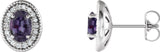 Platinum Lab-Grown Alexandrite & Natural Diamond Oval 4-Prong Halo-Style Earrings