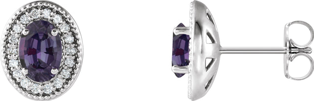 Platinum Lab-Grown Alexandrite & Natural Diamond Oval 4-Prong Halo-Style Earrings