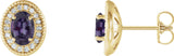 14K Gold Lab-Grown Alexandrite & Natural Diamond Oval 4-Prong Halo-Style Earrings - Yellow Gold