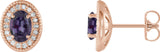 14K Gold Lab-Grown Alexandrite & Natural Diamond Oval 4-Prong Halo-Style Earrings - Rose Gold