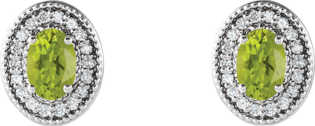 Platinum Natural Peridot & Natural Diamond Oval 4-Prong Halo-Style Earrings - view 2
