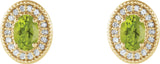 14K Gold Natural Peridot & Natural Diamond Oval 4-Prong Halo-Style Earrings - Yellow Gold - view 2