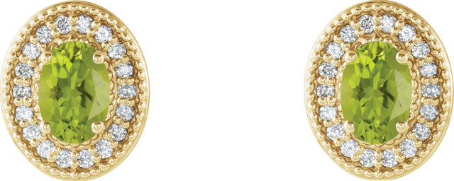 14K Gold Natural Peridot & Natural Diamond Oval 4-Prong Halo-Style Earrings - Yellow Gold - view 2