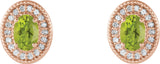 14K Gold Natural Peridot & Natural Diamond Oval 4-Prong Halo-Style Earrings - Rose Gold - view 2