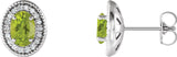 14K Gold Natural Peridot & Natural Diamond Oval 4-Prong Halo-Style Earrings - White Gold