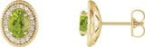 14K Gold Natural Peridot & Natural Diamond Oval 4-Prong Halo-Style Earrings - Yellow Gold