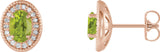 14K Gold Natural Peridot & Natural Diamond Oval 4-Prong Halo-Style Earrings - Rose Gold