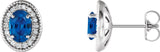 Platinum Natural Blue Sapphire & Natural Diamond Oval 4-Prong Halo-Style Earrings