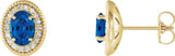 14K Gold Natural Blue Sapphire & Natural Diamond Oval 4-Prong Halo-Style Earrings - Yellow Gold