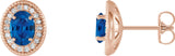 14K Gold Natural Blue Sapphire & Natural Diamond Oval 4-Prong Halo-Style Earrings - Rose Gold