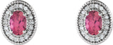 14K Gold Natural Pink Tourmaline & Natural Diamond Oval 4-Prong Halo-Style Earrings - White Gold - view 2