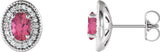 Platinum Natural Pink Tourmaline & Natural Diamond Oval 4-Prong Halo-Style Earrings