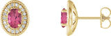 14K Gold Natural Pink Tourmaline & Natural Diamond Oval 4-Prong Halo-Style Earrings - Yellow Gold