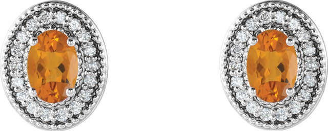 Platinum Natural Citrine & Natural Diamond Oval 4-Prong Halo-Style Earrings - view 2