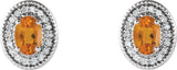 14K Gold Natural Citrine & Natural Diamond Oval 4-Prong Halo-Style Earrings - White Gold - view 2
