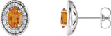 Platinum Natural Citrine & Natural Diamond Oval 4-Prong Halo-Style Earrings