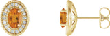 14K Gold Natural Citrine & Natural Diamond Oval 4-Prong Halo-Style Earrings - Yellow Gold