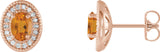 14K Gold Natural Citrine & Natural Diamond Oval 4-Prong Halo-Style Earrings - Rose Gold