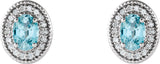 Platinum Natural Blue Zircon & Natural Diamond Oval 4-Prong Halo-Style Earrings - view 2