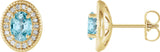 14K Gold Natural Blue Zircon & Natural Diamond Oval 4-Prong Halo-Style Earrings - Yellow Gold