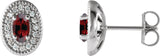 Platinum Natural Mozambique Garnet & Natural Diamond Oval 4-Prong Halo-Style Earrings