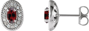Platinum Natural Mozambique Garnet & Natural Diamond Oval 4-Prong Halo-Style Earrings