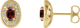 14K Gold Natural Mozambique Garnet & Natural Diamond Oval 4-Prong Halo-Style Earrings - Yellow Gold