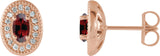 14K Gold Natural Mozambique Garnet & Natural Diamond Oval 4-Prong Halo-Style Earrings - Rose Gold