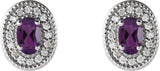 Platinum Natural Amethyst & Natural Diamond Oval 4-Prong Halo-Style Earrings - view 2