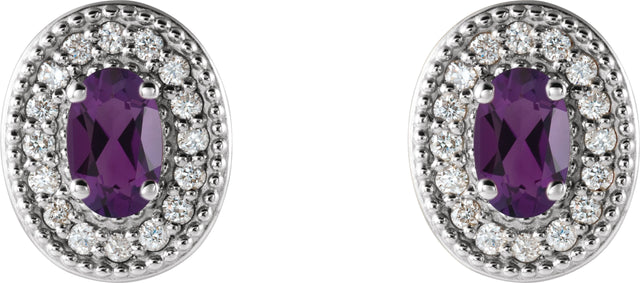 Platinum Natural Amethyst & Natural Diamond Oval 4-Prong Halo-Style Earrings - view 2