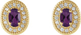 14K Gold Natural Amethyst & Natural Diamond Oval 4-Prong Halo-Style Earrings - Yellow Gold - view 2