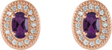 14K Gold Natural Amethyst & Natural Diamond Oval 4-Prong Halo-Style Earrings - Rose Gold - view 2