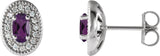 Platinum Natural Amethyst & Natural Diamond Oval 4-Prong Halo-Style Earrings