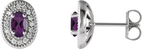 Platinum Natural Amethyst & Natural Diamond Oval 4-Prong Halo-Style Earrings