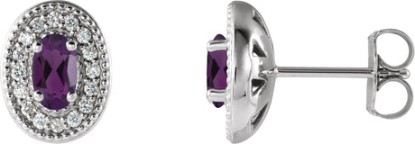 Platinum Natural Amethyst & Natural Diamond Oval 4-Prong Halo-Style Earrings