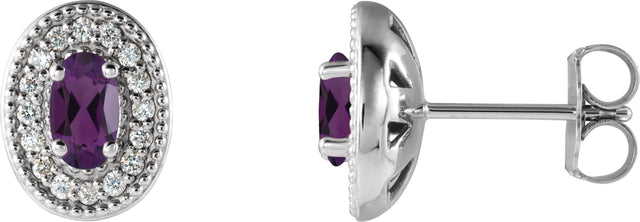 Platinum Natural Amethyst & Natural Diamond Oval 4-Prong Halo-Style Earrings